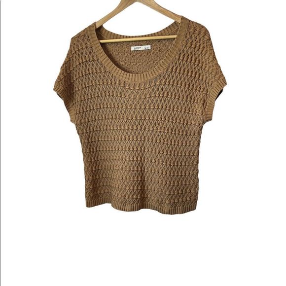OLD NAVY Tan Loose Knit Short Sleeve Scoop Neck Short Fit Pullover Sweater M - Picture 1 of 8